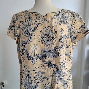 Talbots Women’s Beige/Black 100% Silk Asian Print Sheath Dress (Size: 12)